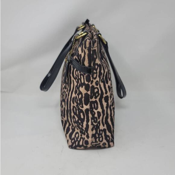 Coach Ocelot Leopard Animal Print Canvas Tote Bag Handbag Purse Tan Brown - Picture 4 of 10